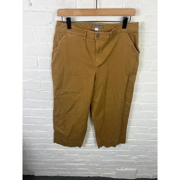 Garnet Hill Women's Wide Leg Chino Pant Low Rise Cotton Brown Size 12 - Picture 2 of 6